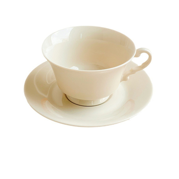 Set de cești de cafea cu farfurie, în stil franțuzesc, ceramică galben-lăptos, compactă și elegantă pentru birou