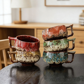 Set de cești de cafea din ceramică cu farfuriu, capacitate mică, stil japonez, lucrate manual