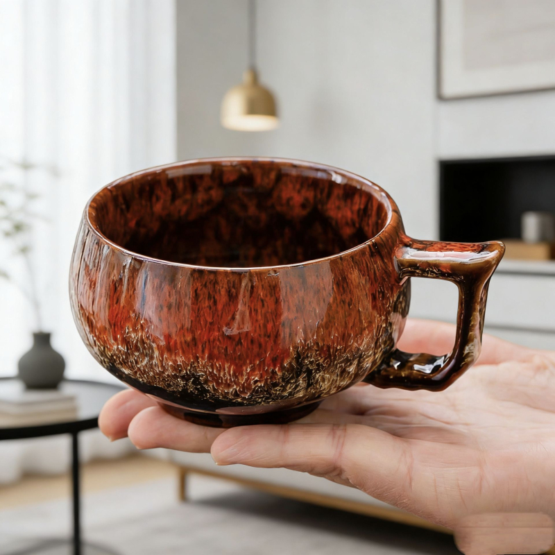 Set de cești de cafea din ceramică cu farfuriu, capacitate mică, stil japonez, lucrate manual
