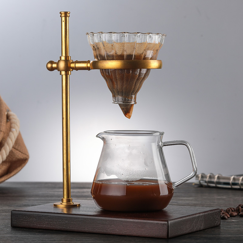 Set pentru cafea pour-over cu suport din cupru și carafă din sticlă, reglabil și ușor de demontat