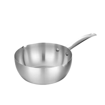 Tigaie Yukihira din oțel inoxidabil, stil japonez, grosime extra, pentru ramen, compatibil gaz și inducție, mâner din lemn, fără acoperire