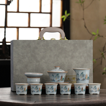 Set ceramic de ceai cu capac, design minimalist, lux, cadou corporativ pentru 6 persoane