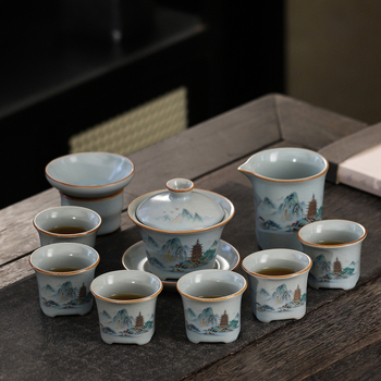 Set ceramic de ceai cu capac, design minimalist, lux, cadou corporativ pentru 6 persoane
