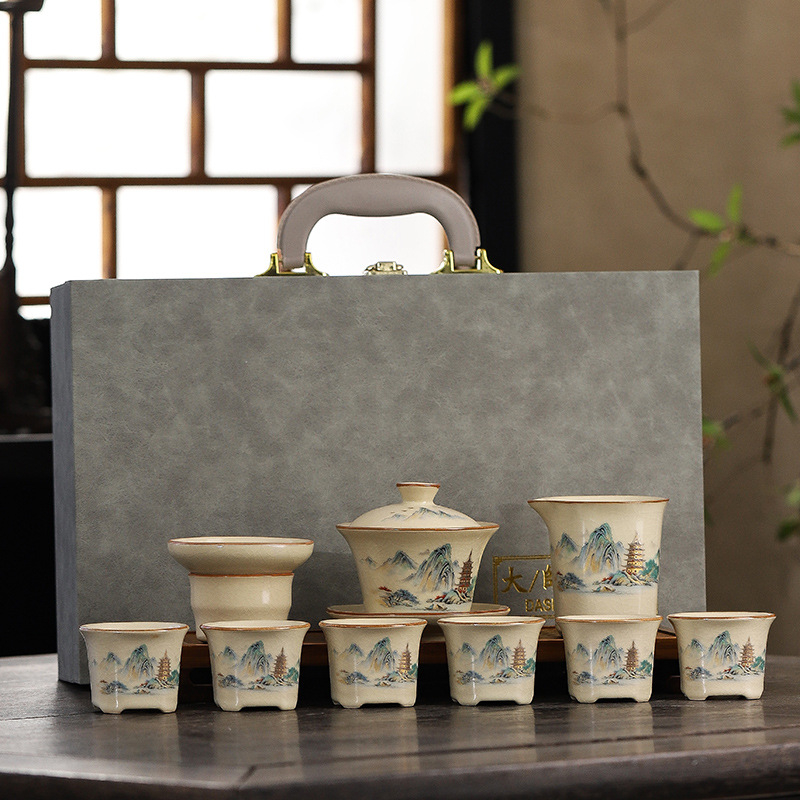 Set ceramic de ceai cu capac, design minimalist, lux, cadou corporativ pentru 6 persoane