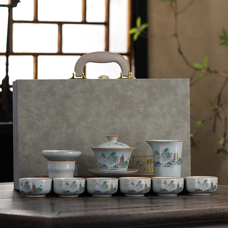Set ceramic de ceai cu capac, design minimalist, lux, cadou corporativ pentru 6 persoane