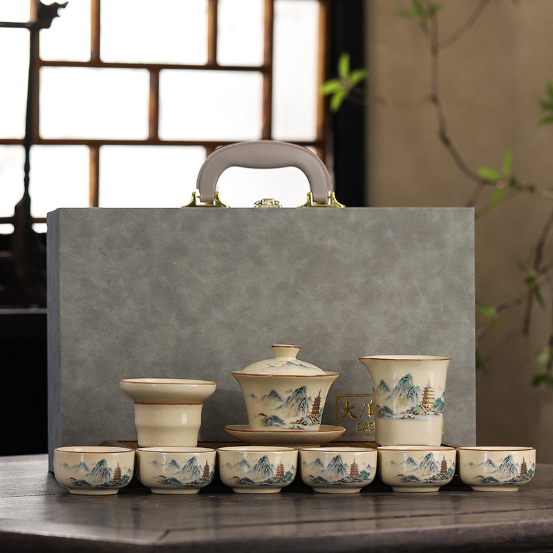 Set ceramic de ceai cu capac, design minimalist, lux, cadou corporativ pentru 6 persoane