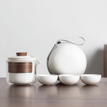 Set de ceai portabil pentru călătorii, ceainic ceramic compact pentru camping în aer liber