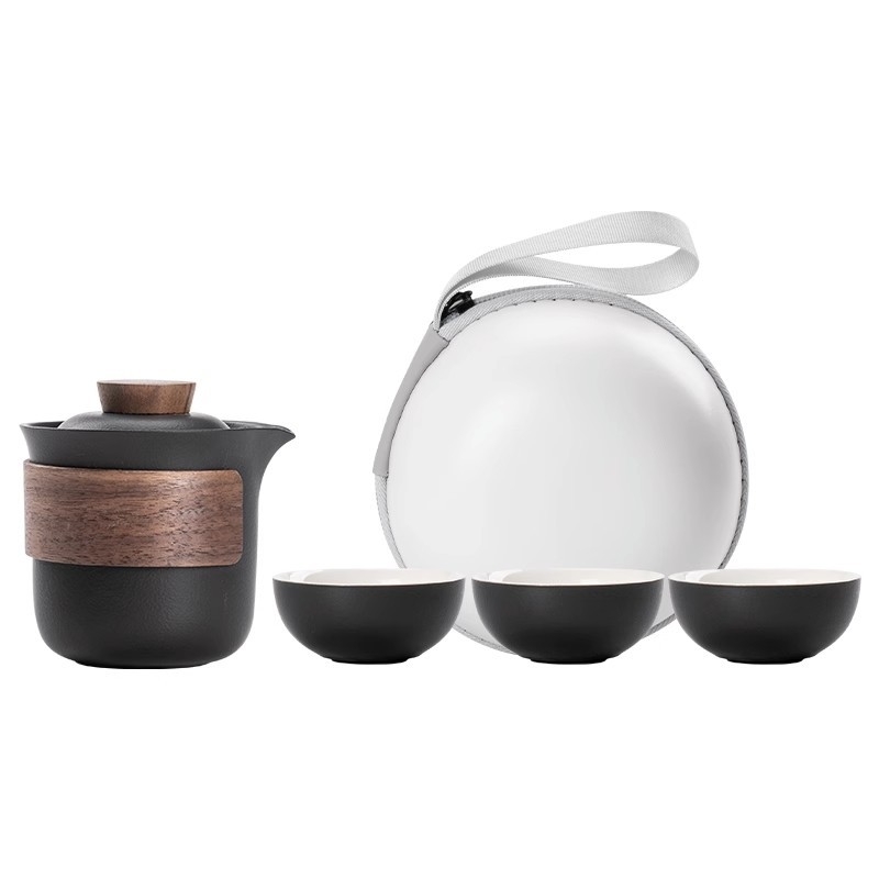 Set de ceai portabil pentru călătorii, ceainic ceramic compact pentru camping în aer liber
