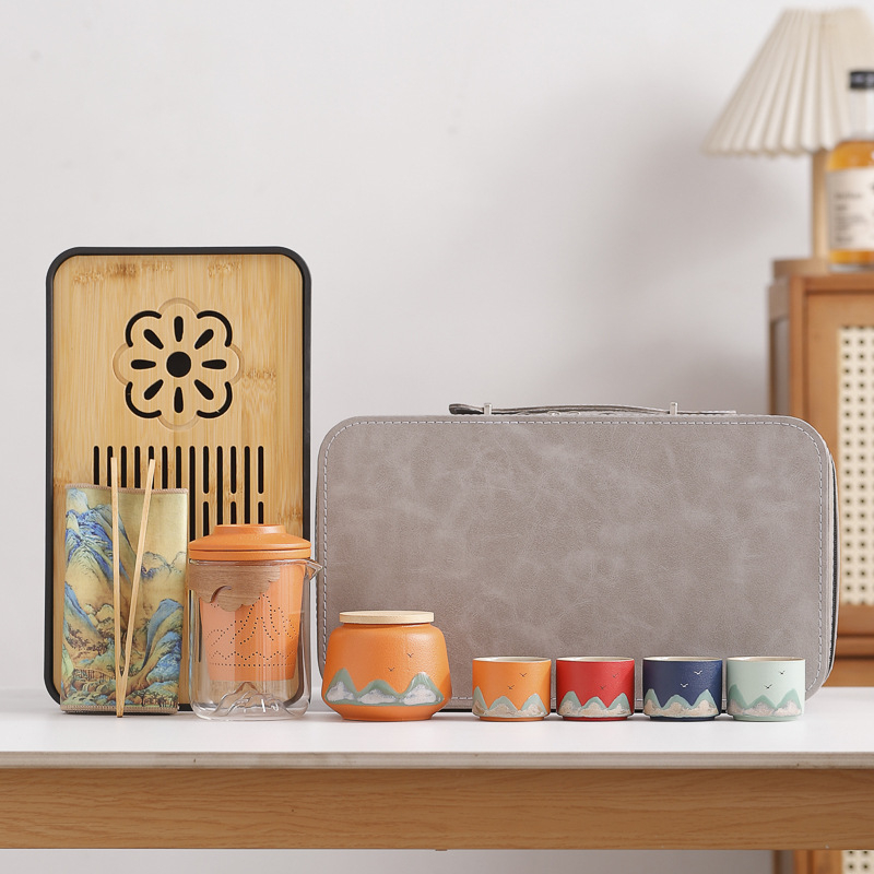 Set de ceai ceramic pentru călătorii, cu logo personalizat — cutie cadou, potrivit pentru cadouri corporatiste și pentru clienți.