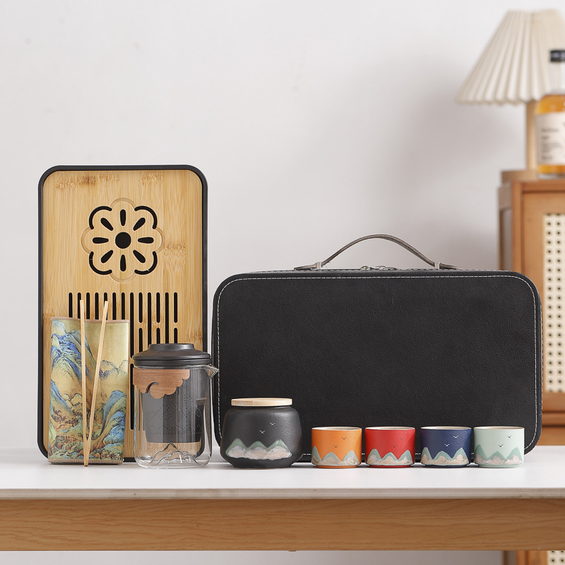Set de ceai ceramic pentru călătorii, cu logo personalizat — cutie cadou, potrivit pentru cadouri corporatiste și pentru clienți.