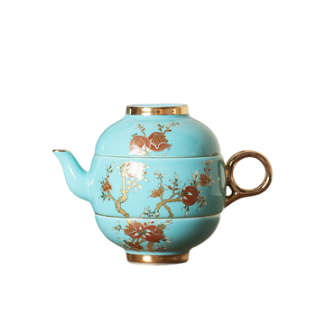 Set de ceainic și două cești pentru călătorii – ceainic ceramic portabil, pentru exterior, stil retro luxos, cutie cadou