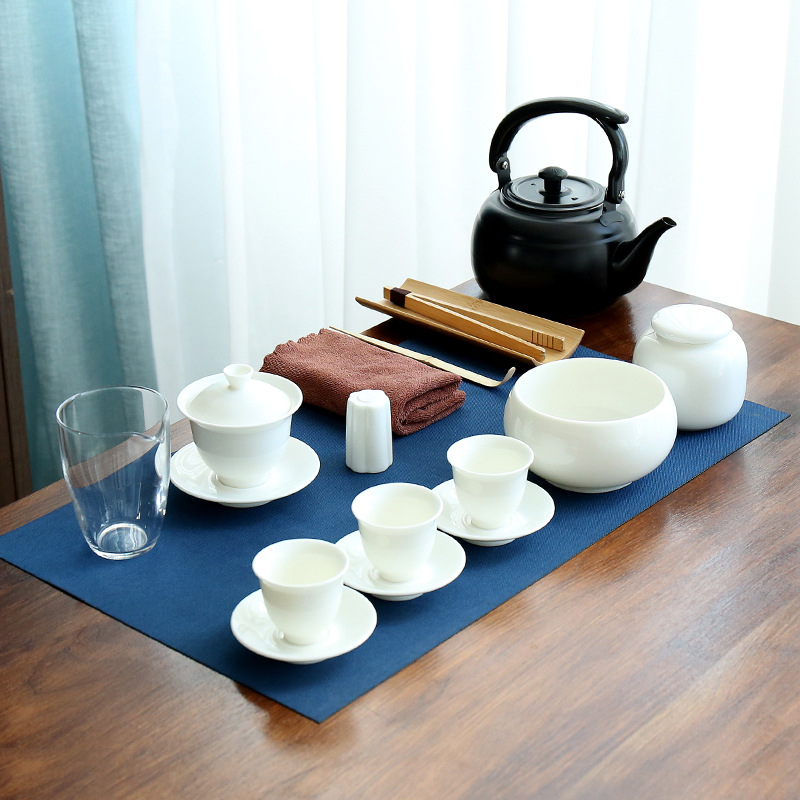Set Gongfu de ceai din porțelan alb Dehua — gaiwan pentru casă și călătorii