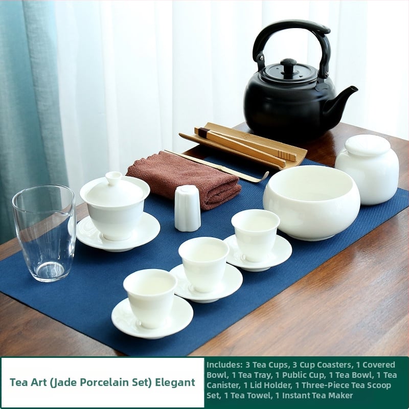 Set Gongfu de ceai din porțelan alb Dehua — gaiwan pentru casă și călătorii