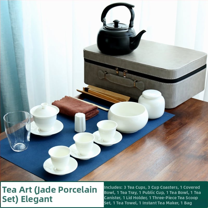 Set Gongfu de ceai din porțelan alb Dehua — gaiwan pentru casă și călătorii