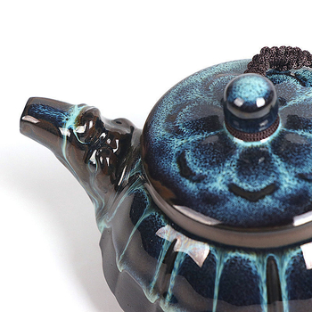 Set ceai Jian ware cu ceainic și bol cu capac, glazură Tenmoku păun, stil retro ceramică de lux
