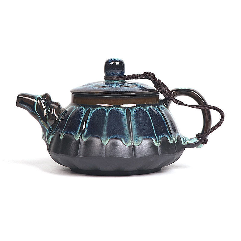 Set ceai Jian ware cu ceainic și bol cu capac, glazură Tenmoku păun, stil retro ceramică de lux