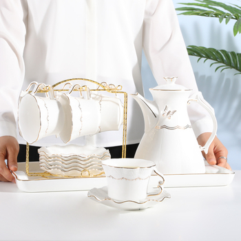 Set ceai stil european cu model floral, încălzire cu lumânare, ceainic din sticlă elegant, cești ceramice și tavă de ceai pentru șase persoane – ceai de după-amiază