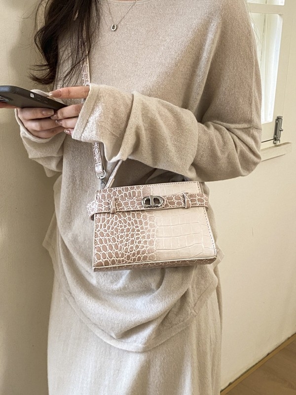 Ženska Kelly torba s krokodilskim uzorom u blok bojama, gradientni luksuzni dizajn, za rame i crossbody
