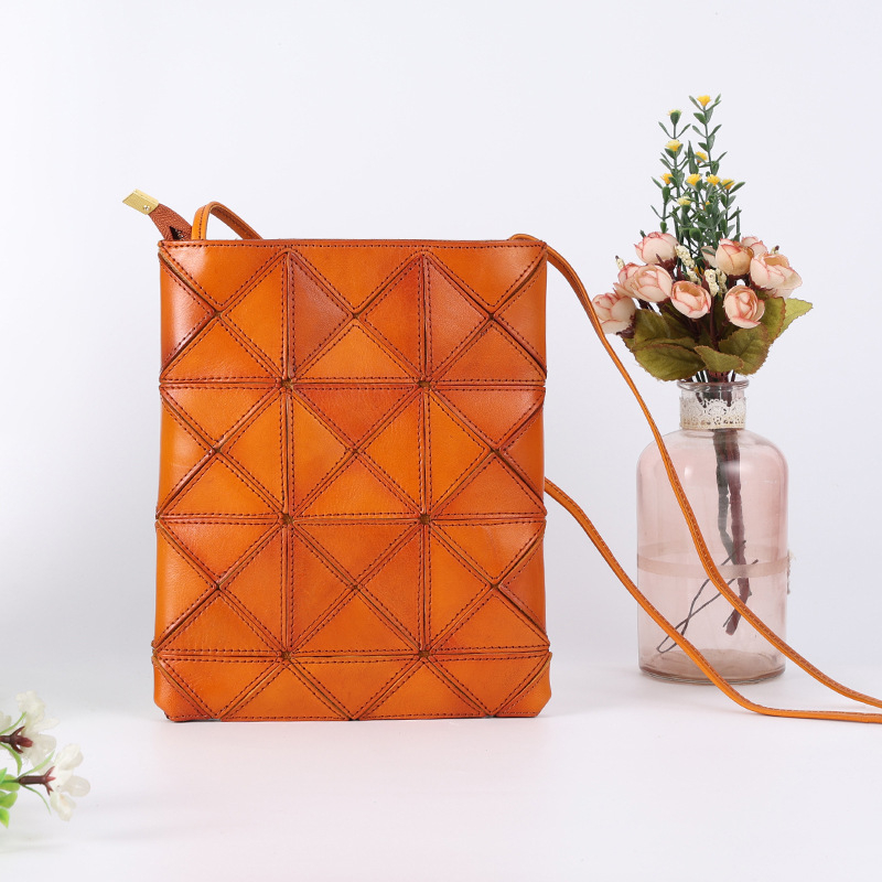 Crossbody torba od kože prvog sloja s biljnim tretmanom, ručno izrađena, svestrana ženska torba za svakodnevnu upotrebu, jednostavan minimalistički geometrijski dizajn, velika kapacita