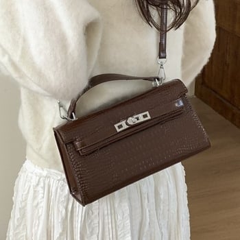 Γυναικεία crossbody από PU δέρμα με μοτίβο κροκοδειλίου, μικρή τετράγωνη σε οριζόντιο σχήμα