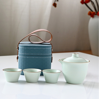 Set de ceai de voiaj din ceramică Ru Kiln – set portabil pentru exterior cu ceainic și trei cești