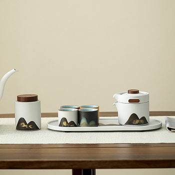 Set ceramic de ceai pentru călătorii, ceainic și patru cești – cadou corporativ ideal