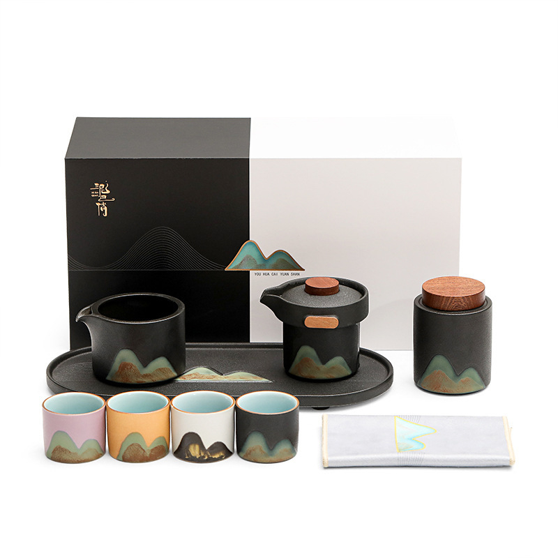 Set ceramic de ceai pentru călătorii, ceainic și patru cești – cadou corporativ ideal