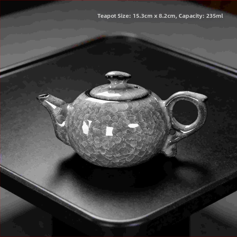 Set gaiwan de ceai cu efect de gheață neagră și fisuri în glazură, cești ceramice pentru uz casnic și birou
