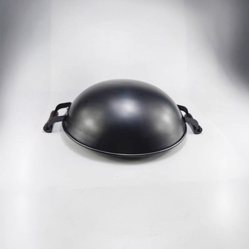 Wok din fier, cu două mânere, bază rotundă, netencuit, realizat manual