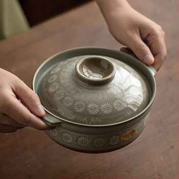 Vas Mishima din lut, ceramică fără acoperire, pentru supe și tocană, capacitate sub 1 L, design minimalist, potrivit plitei