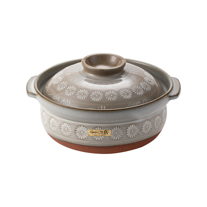 Vas Mishima din lut, ceramică fără acoperire, pentru supe și tocană, capacitate sub 1 L, design minimalist, potrivit plitei