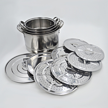 Set din oțel inoxidabil, patru piese: oală de supă și vas de aburi, diametrul 24–30 cm, capacitate mare, potrivit pentru cantine și restaurante