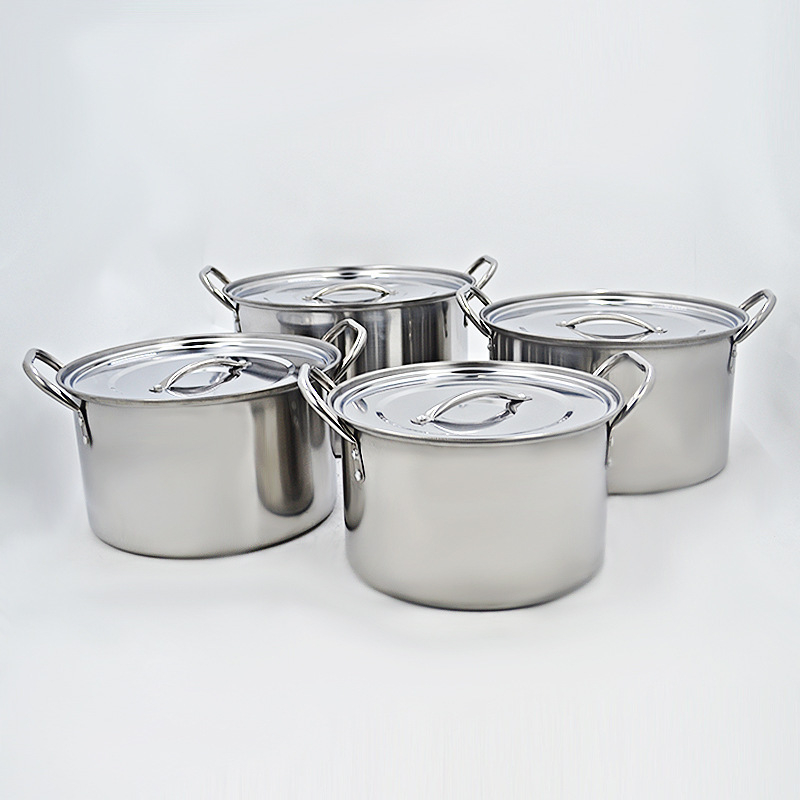 Set din oțel inoxidabil, patru piese: oală de supă și vas de aburi, diametrul 24–30 cm, capacitate mare, potrivit pentru cantine și restaurante