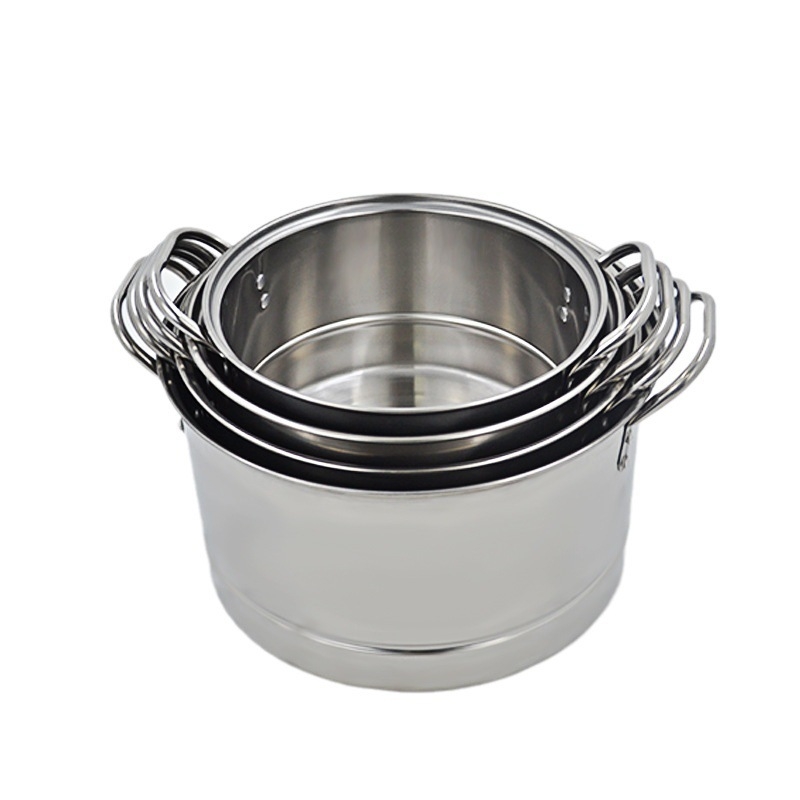 Set din oțel inoxidabil, patru piese: oală de supă și vas de aburi, diametrul 24–30 cm, capacitate mare, potrivit pentru cantine și restaurante