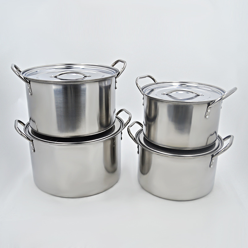 Set din oțel inoxidabil, patru piese: oală de supă și vas de aburi, diametrul 24–30 cm, capacitate mare, potrivit pentru cantine și restaurante