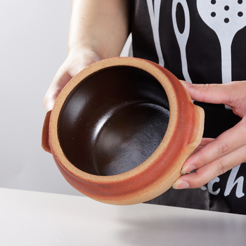 Caserolă din ceramică brută, rezistentă la temperaturi înalte, oală de lut pentru tăiței din orez, stil vechi, pentru gătit direct pe flacără deschisă, fund unic, antiaderent, capacitate sub 1 L