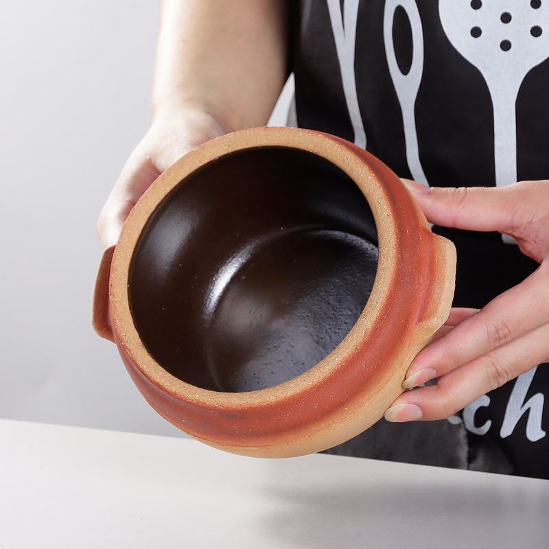 Caserolă din ceramică brută, rezistentă la temperaturi înalte, oală de lut pentru tăiței din orez, stil vechi, pentru gătit direct pe flacără deschisă, fund unic, antiaderent, capacitate sub 1 L