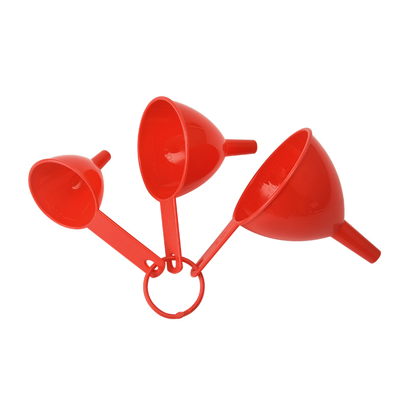 Set din plastic cu trei pâlnii pentru bucătărie – pentru ulei, vin și cereale.