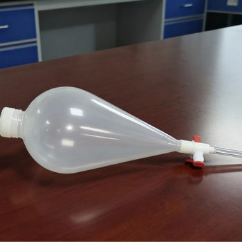 Separator în formă de pară, din PP translucid și sticlă complet transparentă, cu piston și capac din plastic spiral