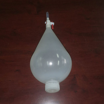 Separator în formă de pară, din PP translucid și sticlă complet transparentă, cu piston și capac din plastic spiral