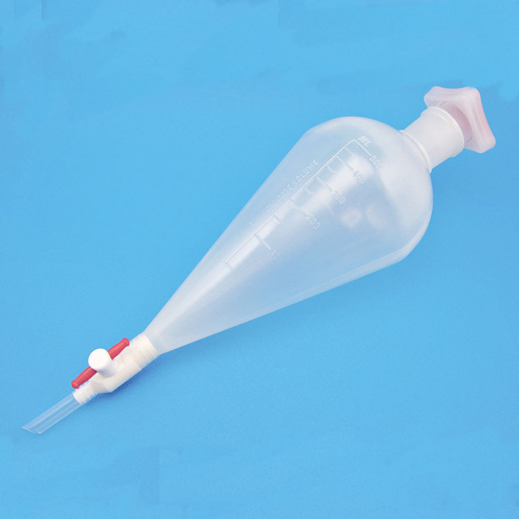 Separator în formă de pară, din PP translucid și sticlă complet transparentă, cu piston și capac din plastic spiral