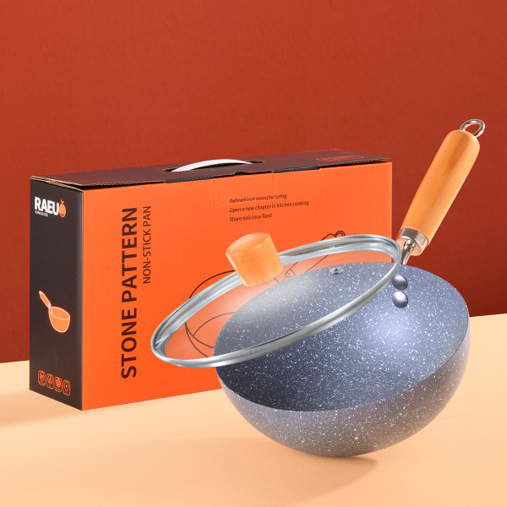 Wok mini antiaderent și oală pentru lapte, cu model de piatră, pentru o singură porție
