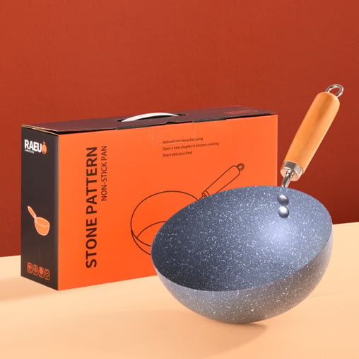 Wok mini antiaderent și oală pentru lapte, cu model de piatră, pentru o singură porție
