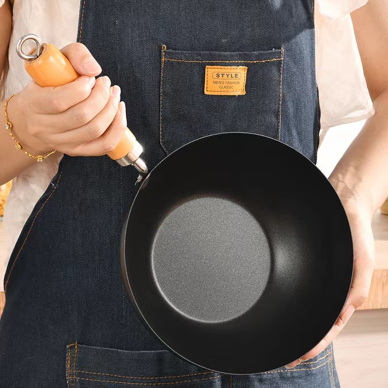 Wok mini antiaderent și oală pentru lapte, cu model de piatră, pentru o singură porție