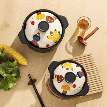 Oală ceramică pentru gătit acasă, rezistentă la temperaturi înalte, compatibilă cu aragazul pe gaz, oală japoneză din lut pentru orez și supă, mică, drăguță