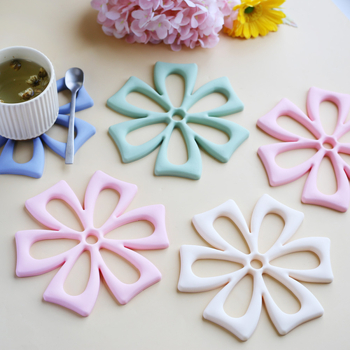 Suporturi de pahare din silicon cu model floral, calitate alimentară, rezistente la temperaturi înalte, plăci de masă izolate termic și suporturi pentru oale
