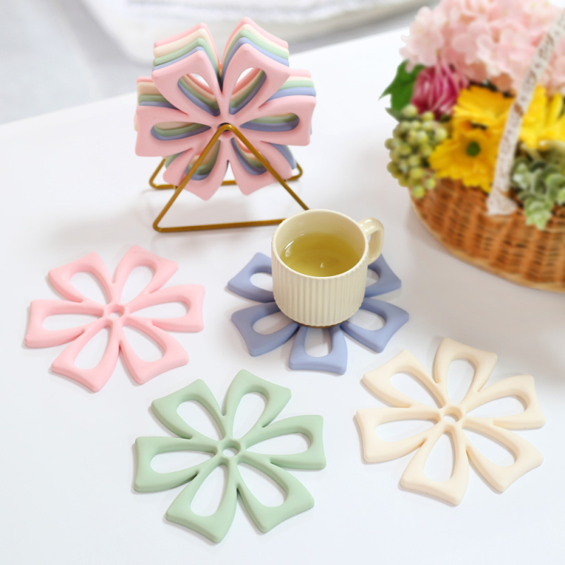 Suporturi de pahare din silicon cu model floral, calitate alimentară, rezistente la temperaturi înalte, plăci de masă izolate termic și suporturi pentru oale