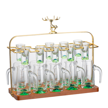 Set de pahare pentru băuturi spirtoase, uz casnic, cu dozator de 100 ml, pahare mici și suport pentru pahare, stil elegant retro cu scară de măsurare