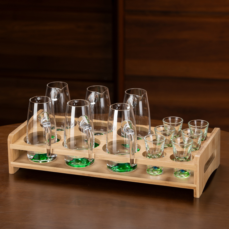 Set de pahare pentru băuturi spirtoase, uz casnic, cu dozator de 100 ml, pahare mici și suport pentru pahare, stil elegant retro cu scară de măsurare