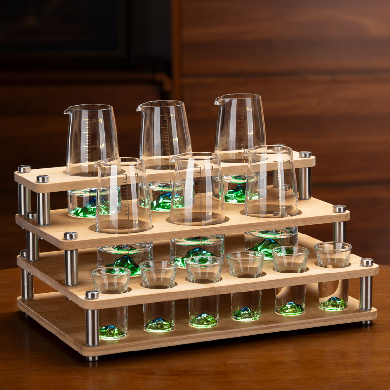 Set de pahare pentru băuturi spirtoase, uz casnic, cu dozator de 100 ml, pahare mici și suport pentru pahare, stil elegant retro cu scară de măsurare